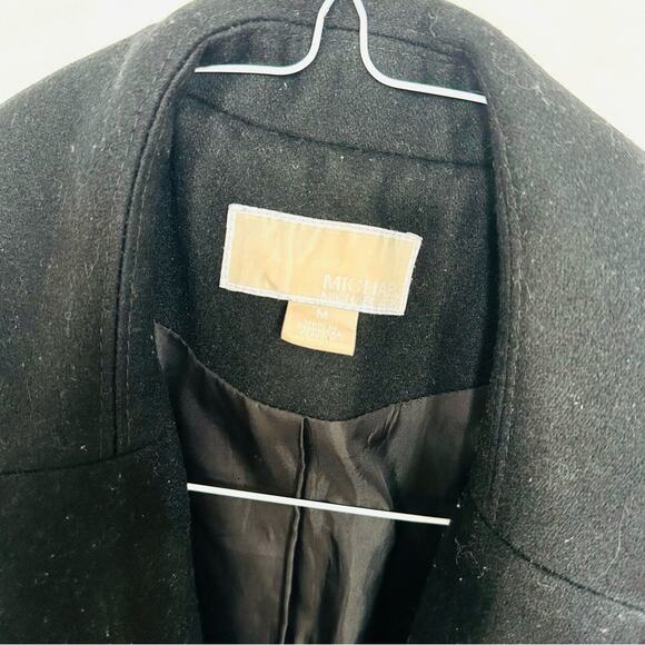 MK MICHAEL KORS Black Wool Button Front Zipper Pockets Classic Jacket Pea Coat M - Picture 5 of 16
